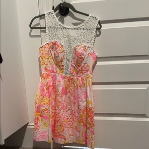 Floral Lace Dress with Pink and Yellow Accents